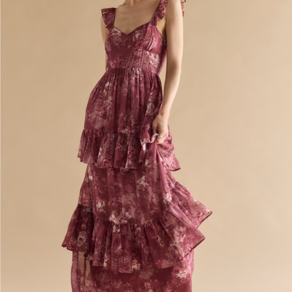 Francesca's Collections Floral Maxi Dress in Burgundy